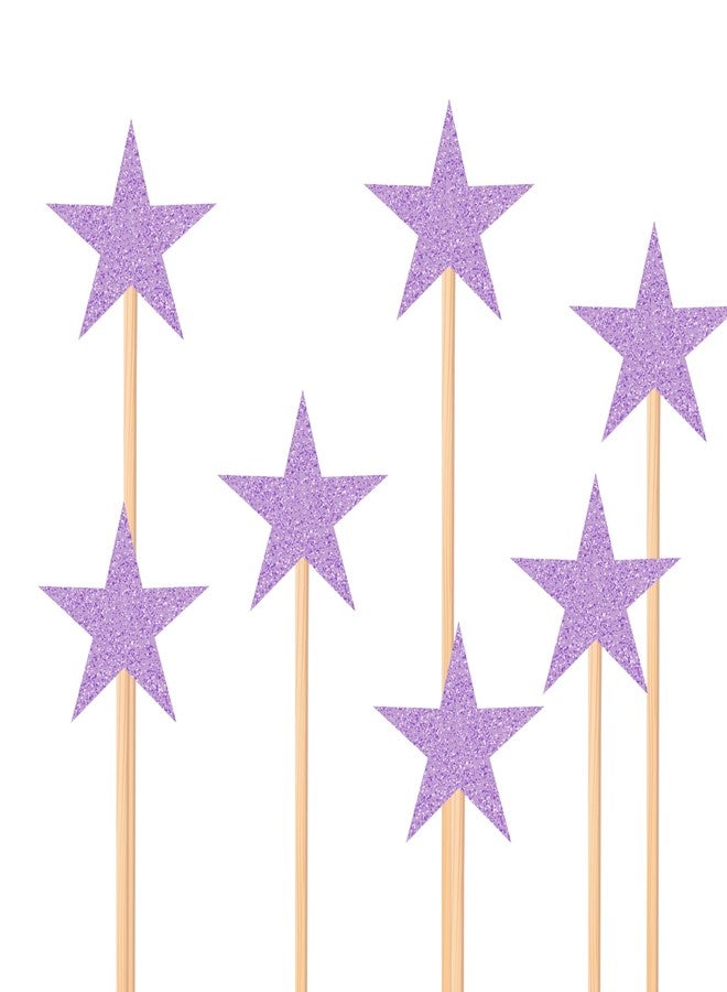 GLOBEADO Glitter Star Cake Toppers, 20 Pieces, Stars with Wooden Sticks, Party Decoration (VIOLET) - Image 1